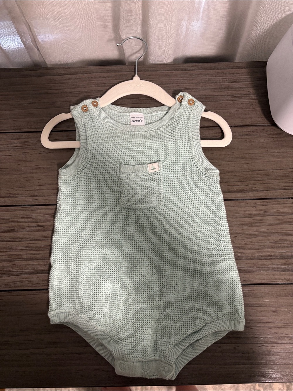 Carter's Light Mint Knit Sleeveless Baby Romper